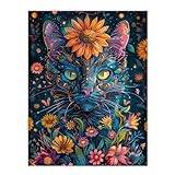 Artery8 Mystic Cat in Flowers Hippy Night Abstract Animal For Living Room Unframed Wall Art Print Poster Home Decor