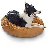 Hundsäng Donut Dog Bed för små hundar, medium & Stor, ångestdämpande hundsäng, mjuk luddig, lugnande kattsäng Husdjurssäng (Material : Tea brown, Size : 100cm-39.3inch)