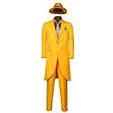 Funhoo Herrmask Jim Carrey cosplay-kostym, gul kappa, byxor med slips, hatt, brösthandduk, lång kostym, 90-tal, komedifilm, förklädnad halloweenfilm, maskeradklänning, vuxna (XL, gul)