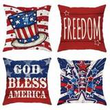 4pcs, Velvet Throw Pillow Covers, Independence Day Patriotic God Bless America Freedom Wood Panel Striped American Star Red Blue Throw Pillow Covers 1
