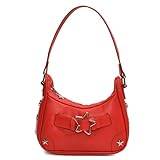 ASIEIT Nischdesign Estetisk Stars Fashion Handväska PU-läder Clutchväska Enfärgad Söt liten handväska Crescent-väska för kvinnor (röd)