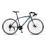 Vuxencykel, landsvägscykel 21/24/27/30 hastighet, 700C hjul, dubbel skivbroms, ram i högt kolstål, 26 tum variabel hastighet (Color : BLACK-BLUE, Size : 24-SPEED_30MM)