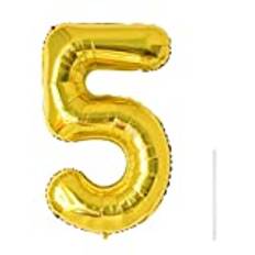 102 cm nummer ballong med sugrör, folie Mylar heliumballonger för dekorationsmaterial, digital ballong för födelsedagsfester/jubileum/minnesdag, återanvändbar folieballong – guld nummer 5 ballong