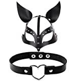 Ruisy dam lädermask kanin räv mask djur halvansiktsmask maskerad med choker gotiskt halsband halsband för cosplay halloween fest kostym (räv)
