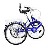 Trehjuling för vuxna 24 tum vikbar 3 hjul cykel med korg och ryggstöd 7 växlar tricycle för vuxna seniorer
