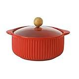 Hdbcbdj skålar Ceramic Bowl With Lid Household Binaural Soup Bowl Microwave Dormitory Rice Bowl Large Tableware Stew Soup Pot (Color : Red)