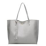 TABKER Cross Body Bag Dam Läder Casual Bag Vintage Kvinnor, handväskor för kvinnor, axelväska Big Women's Bag Shopper (Color : Silver)