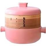 Japansk stil keramisk gryta lerkruka, med ånginsats, spishäll gryta soppgryta, varm gryta med lock, dubbeldäckare ånggryta maträtt, -rosa