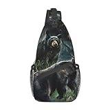 EdWal svarta björnar tryck sling ryggsäck över kroppen väska, bröstväska dagväska crossbody väska för utomhus vandring resor, Svart björn, En storlek