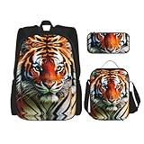 DRTGEDS 3 st ryggsäcksset, tigerränder orange mönster tryckta ryggsäckar set med lunchväska pennpåse