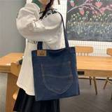 Simple Tote Shoulder Bag, Fresh Korean Style Denim Bag For Female College Students, Large Capacity Canvas Handbag