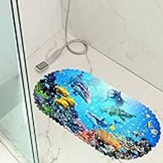 3D-sköldpadda delfin lejon bläckfisk blomma duschmatta, halkfria duschmattor dräneringshål, PVC badrumsmatta, badmatta, badkarsmatta, halkfri matta för badrum (flerfärgad 4)