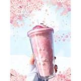 16 oz söt vattenflaska med sugrör och lock, glitter dubbelvägg vattenflaska med sugrör Kawaii kopp körsbärsblommor vattenflaska Kawaii koppar som gåvor (rosa)