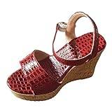 2024 Enkla enfärgade sandaler med kilklack en linje spänne med fiskmun mode högklackade plusstorlekar sandaler dam plattformssandal, Röd, 37.5 EU Bred