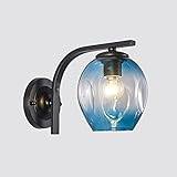 Vägglampa American Industrial Glass Lampskärm Vägglampor, Vintage Metal Arm Väggmonterade lampor med Gradient Colors, E27 Base Study Book Vägglampa (A)
