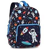 Barnryggsäck, RAVUO söt lätt förskoleryggsäck för barn flickor och pojkar småbarn bokväska med bröstrem, Blå - Astronaut Navy - Small