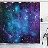 ABAKUHAUS Nebulosa Duschdraperiet, Galaxy Stjärnor i rymden, Badrumsdekor med tygtyg med krokar, 175 x 180 cm, marinblå lila