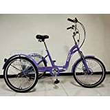 trehjuling för vuxna, hopfällbar trehjuling, 24 tums hjul, 6-växlad shimano-växlar, skivbromsar fram och bak (lila)