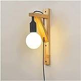 Wall Lamp with Cable Wooden Creative Hanging Solid Wood Wall Light High Brightness E27 Rustic Wall Sconce Indoor Reading Lamp for Farmhouse Doorway Living Room Aisle (Color : Red) (Color : Rojo) (Bla