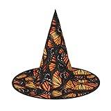 Häxhattar för kvinnor, vuxna häxor trollkarl halloween cosplay tillbehör, högar av orange monark fjärilar spetsiga häxor hatt