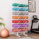 AAADRESSES Commercial Yoga Mat Storage Rack, Large Skateboard Organiser, Foam Roller Display Stand, Hold Up To 14 Exercise Mats, for Home/Fitness Club/Gym/Garages/Malls,White,7Tier