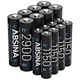 ABSINA 8X AA Mignon 2900 & 8X AAA Micro 1150 batteri – NiMH uppladdningsbara batterier med 1,2 V – batterier för enheter med hög strömförbrukning – batterier idealiska för blixt, Wii & Xbox