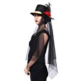 Unisex gotisk steampunk topphattar halloween party slöja fjäder hatt (svart, 61 cm)
