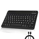 FOGARI Tyskt Bluetooth-tangentbord – ultratunt, USB-C uppladdningsbart tangentbord för iPad Air/iPad Pro/Mini/iPad 10,9/10,2/9,7/iPhone/Samsung Galaxy Tab/Huawei/Xiaomi Pad/Lenovo/HD 10, svart