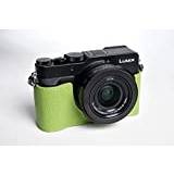 TP Handgjord äkta läder halvkamera fodral kameraväska för Panasonic LX100 grön