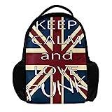 Personlig ryggsäck för kvinnor och män Storbritannien Englands flagga 'Keep Calm and Love School' resa arbete ryggsäck, flerfärgad, 27.5x13x40cm, Ryggsäckar