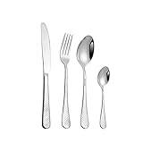 Dinner Stainless Steel Cutlery Square 24-Piece Knife Fork Spoon Gift Set Silverware for Kitchen Portable Flatware Set Silver Kitchenware