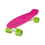 Ridge Skateboard 55 cm mini Cruiser retro stil: Ltd Edition armhålor, komplett U färdig monterad, rosa-vit-grön