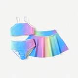 SHEIN Patpat 3pcs Kid Girl Tie Dye Swimsuit Set Those Aged 10 And Above Have Breast Pads