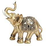 Golden Polyresin Elephant Statue, Wealth Lucky Collectible Figurine Gift Home Decor Feng Shui Ornament Elephant Decor