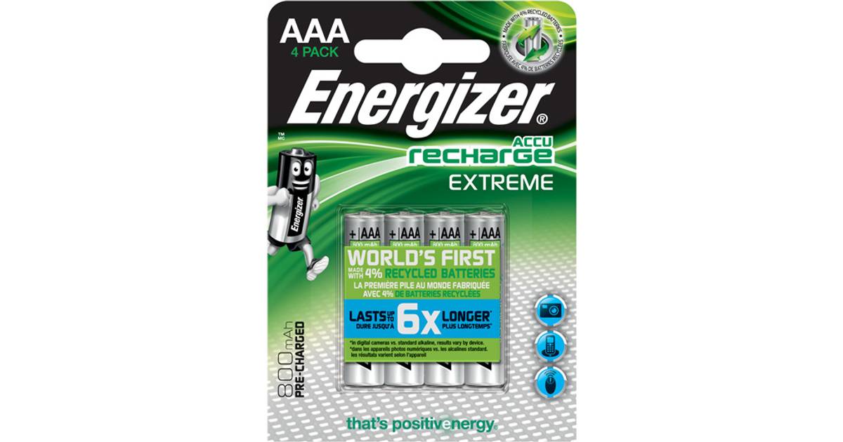 Energizer AAA EXTREME Rechargeable Batteries 800 mAh Pre Charged NiMH LR03 4PACK 