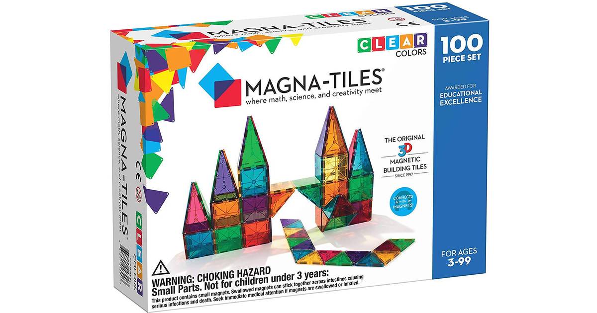 Magna-Tiles Magna Tiles Style Clear Colors 133 Pcs 3D Set Magnetic Building Toy Block Kids 