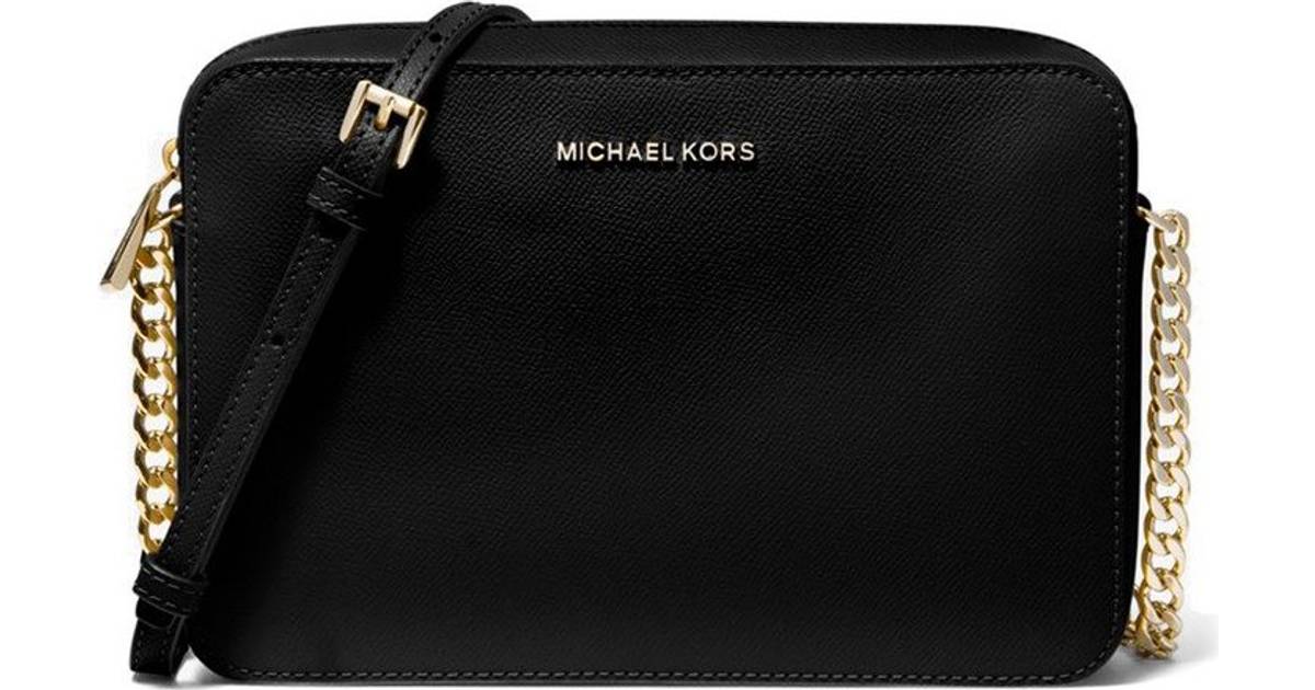 Michael Kors Jet Set Large Saffiano Leather Crossbody Bag - Black • Se priser