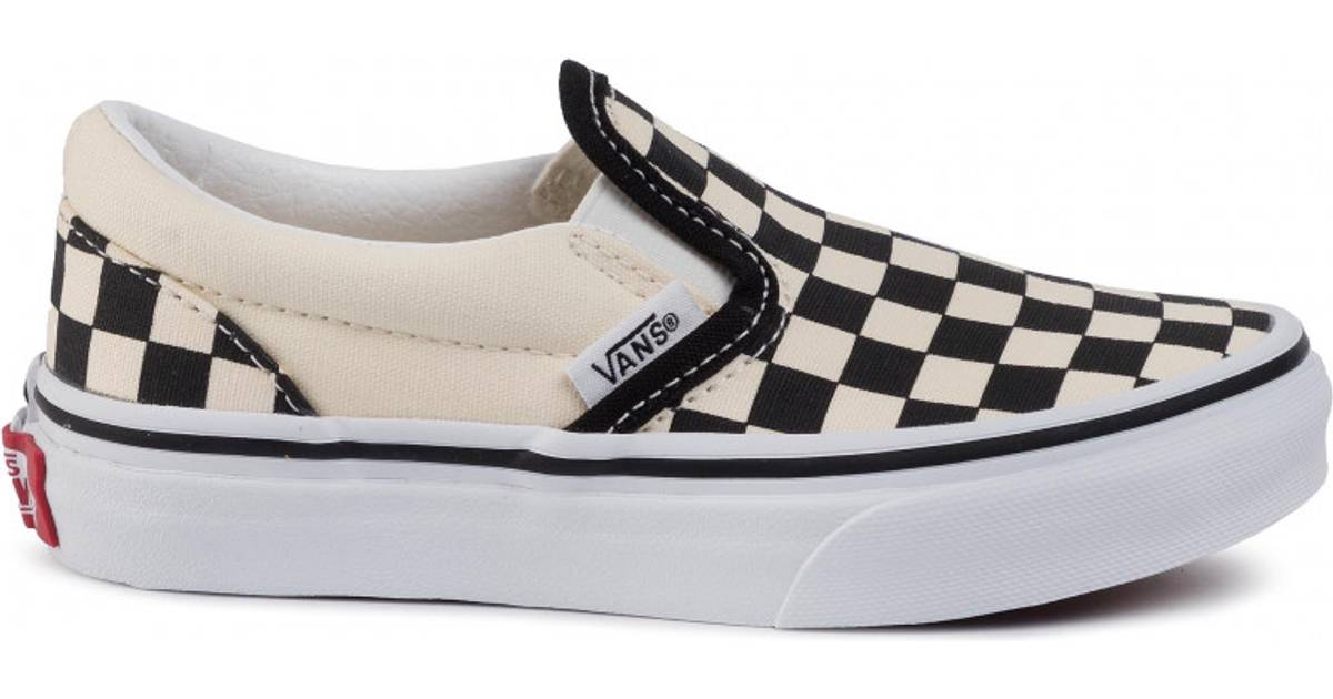 slip on checkered vans black and white
