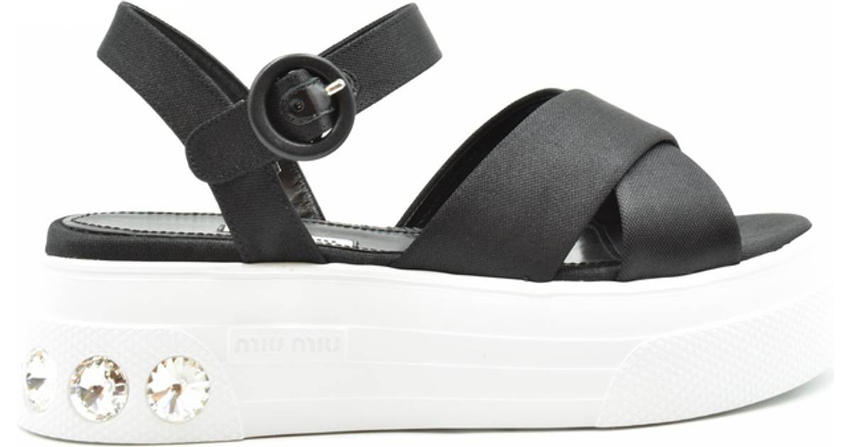 Miu Miu Crystal Platform Sandals - Black/White