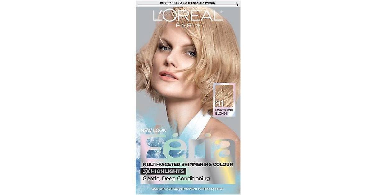 L'Oreal Paris Feria Multi-Faceted Shimmering Permanent Hair Color, 91 Light Beige Blonde, 1 kit - wide 8