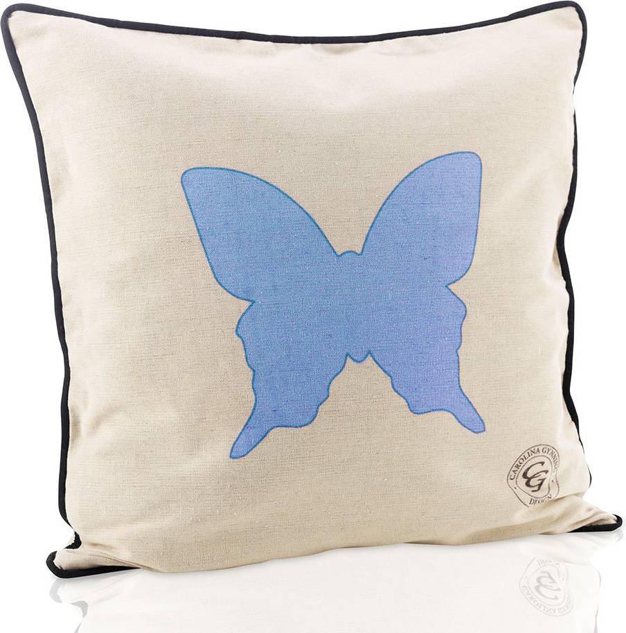  Bild på Carolina Gynning Blue Butterfly Kuddöverdrag Beige, Blå (50x50cm) prydnadskudde
