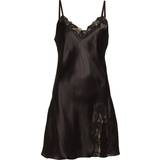 Svarta Negligéer Lady Avenue Pure Silk Slip With Lace Nightgown - Black