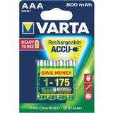 AAA (LR03) - Batterier - Laddningsbara standardbatterier Batterier & Laddbart Varta AAA Rechargable Accu 800mAh 4-pack