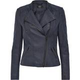 Dam - Skinnjackor Only Leather Look Jacket - Blue/Dark Navy
