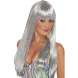 Silver Peruker Smiffys Glitter Disco Wig Silver