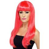 Rosa Långa peruker Smiffys Babelicious Wig Neon Pink