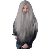 Trollkarlar Långa peruker Bristol Wizard Wig Long Beard Grey