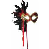 Karneval - Röd Masker Bristol Womens Feather Eye Mask on Stick Red