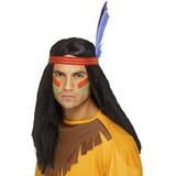Vilda västern Maskerad Långa peruker Smiffys Black Indian Brave Wig