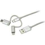 Silver - Skärmad - USB-kabel Kablar StarTech USB A-Lightning/USB C/USB B Micro 2.0 1m